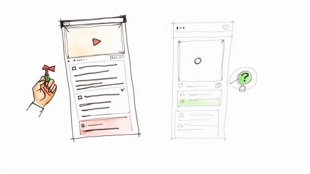 A creative social media manager designing a compelling Facebook carousel post on a laptop.