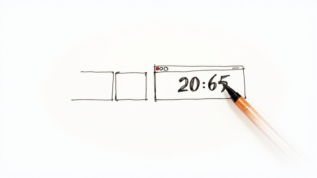 A stylized, modern countdown timer showing days, hours, minutes, and seconds, set against a clean, minimalist background to represent a digital marketing tool.