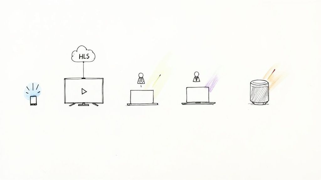 A person watching a video on a laptop, illustrating HLS in daily use