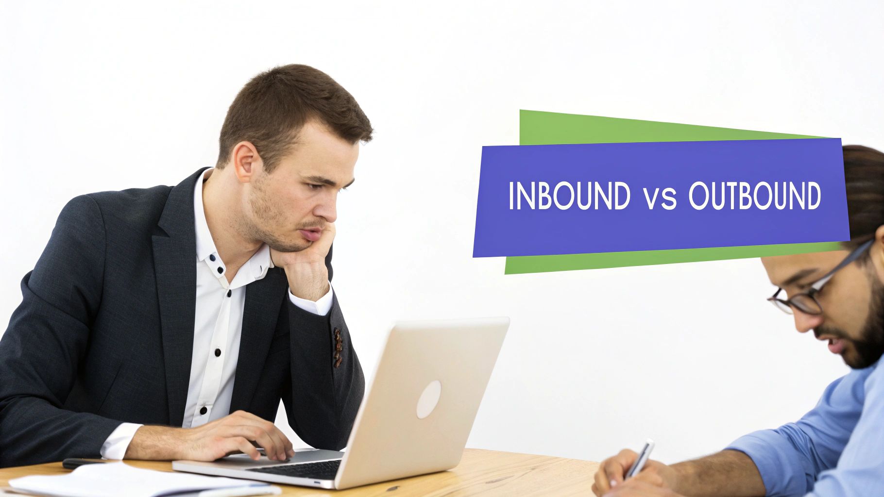 Data dashboards showing inbound and outbound performance metrics.