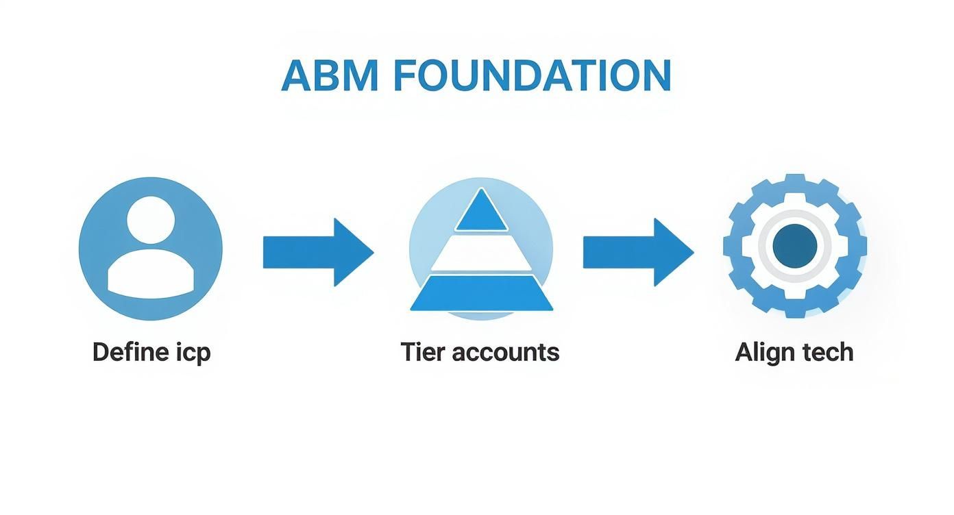 ABM Foundation process diagram illustrating steps: define ICP, tier accounts, and align technology.
