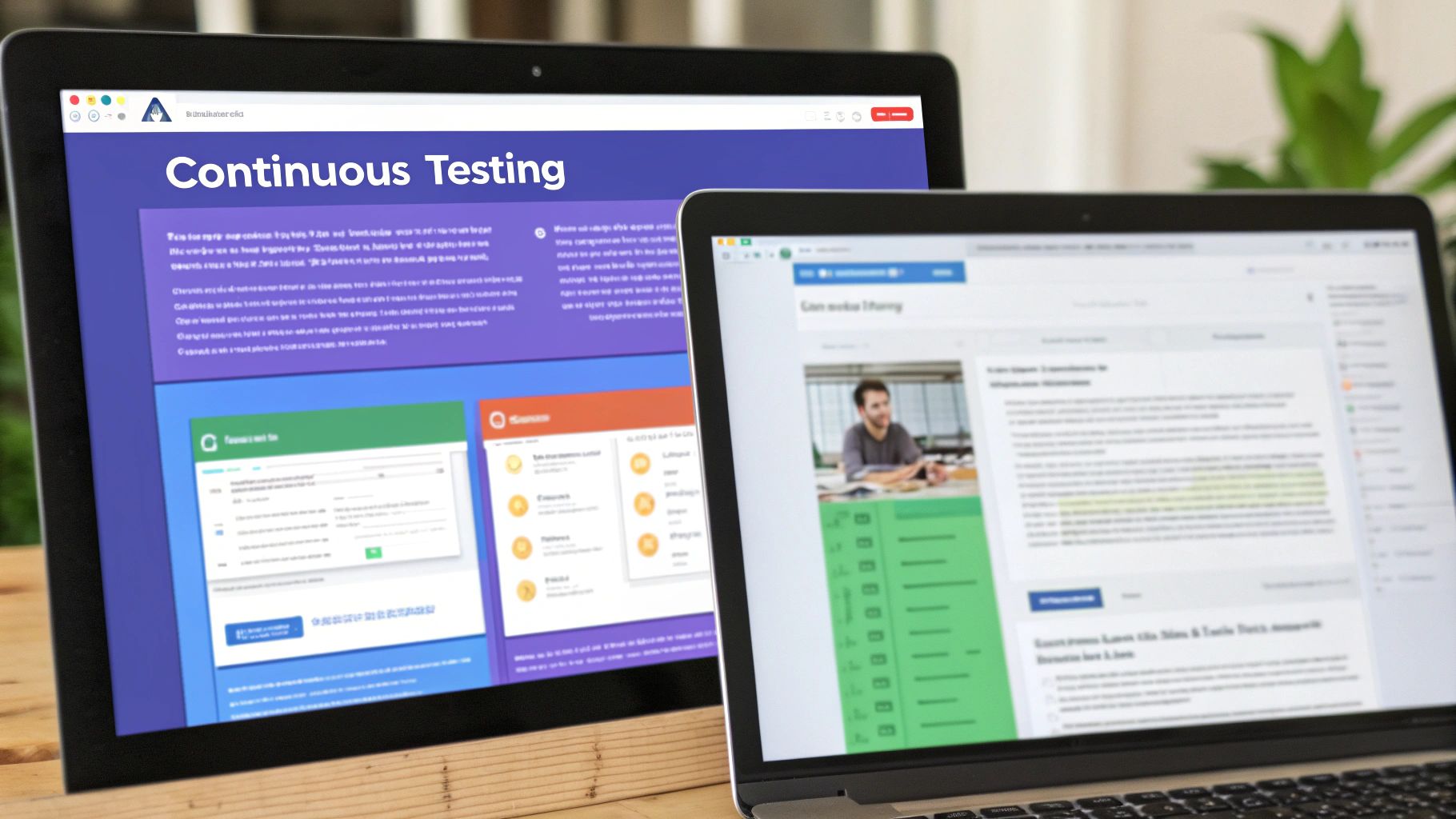 A split-screen image showing two versions of an email for A/B testing, with analytics icons indicating data analysis.
