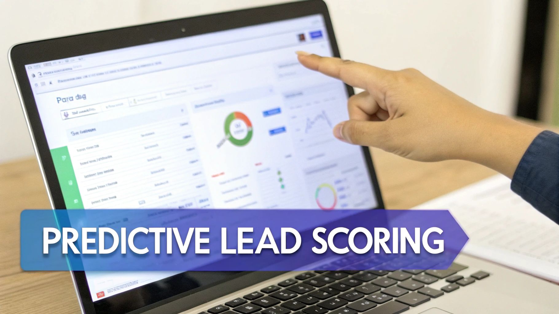 An analyst pointing to a specific, high-value data point on a digital dashboard, illustrating a focused AI use case.
