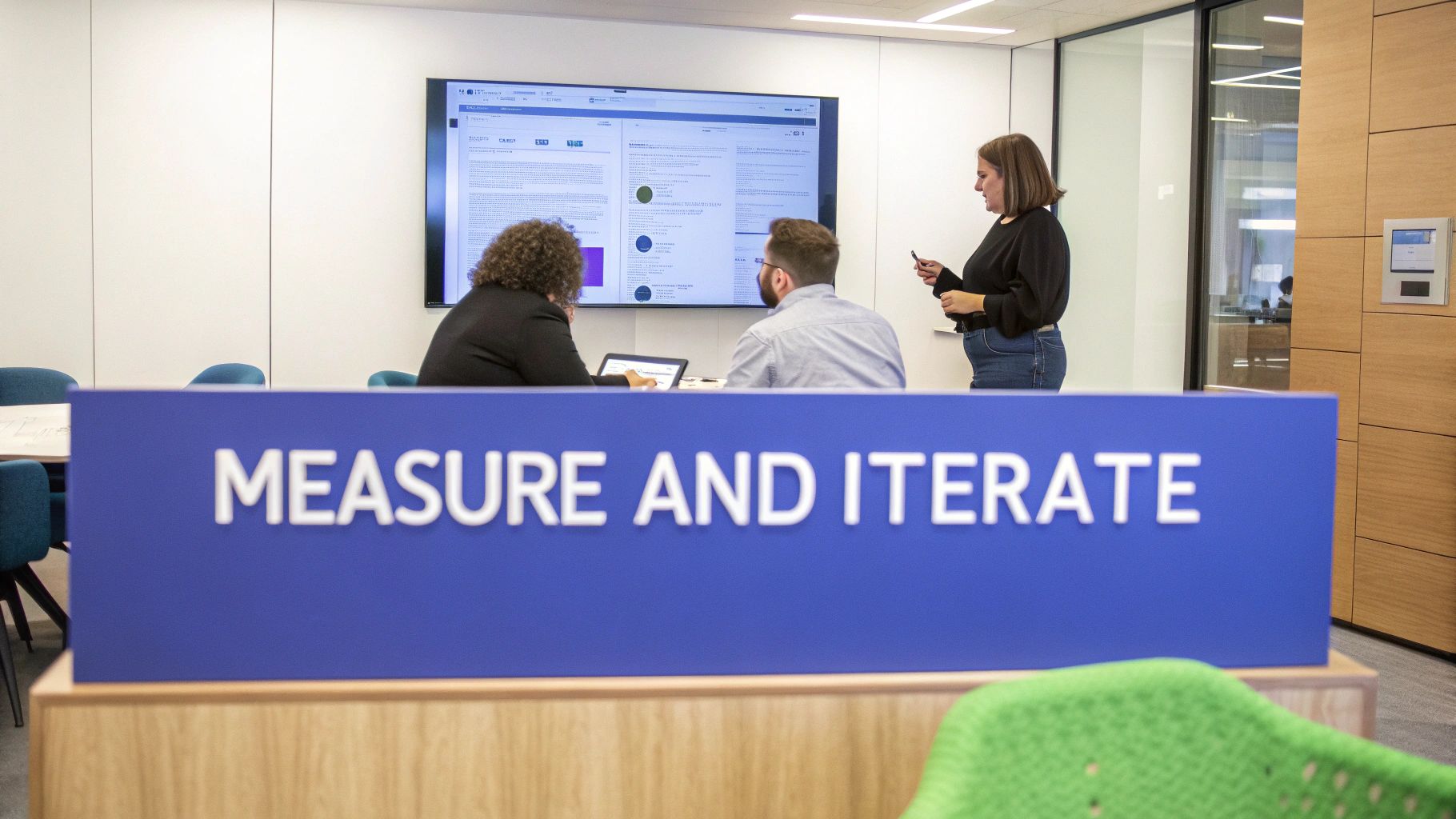 A dashboard showing various performance metrics, representing the measurement and iteration phase.