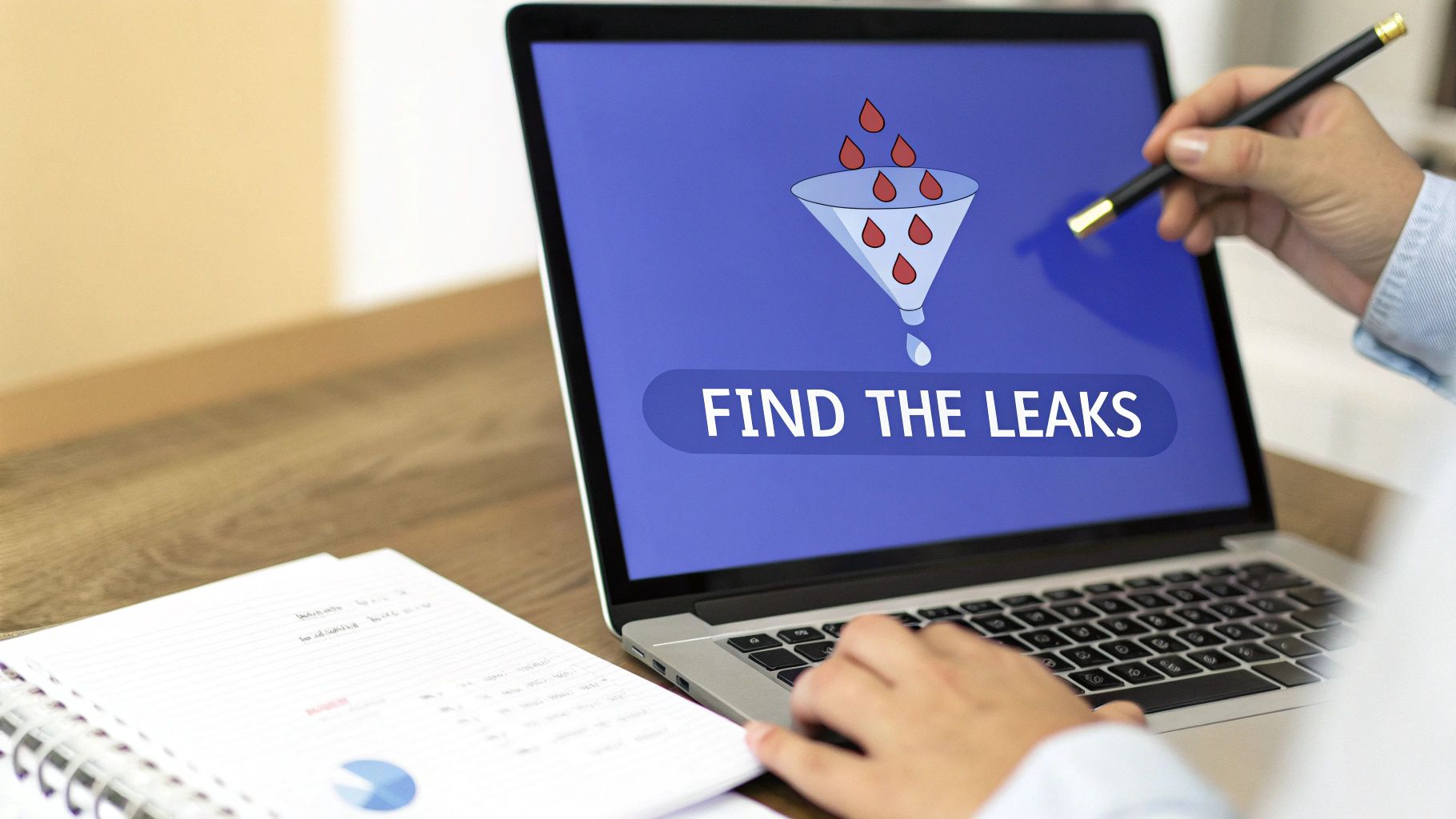 A detailed analytics dashboard on a laptop screen, showing various sales and marketing metrics.