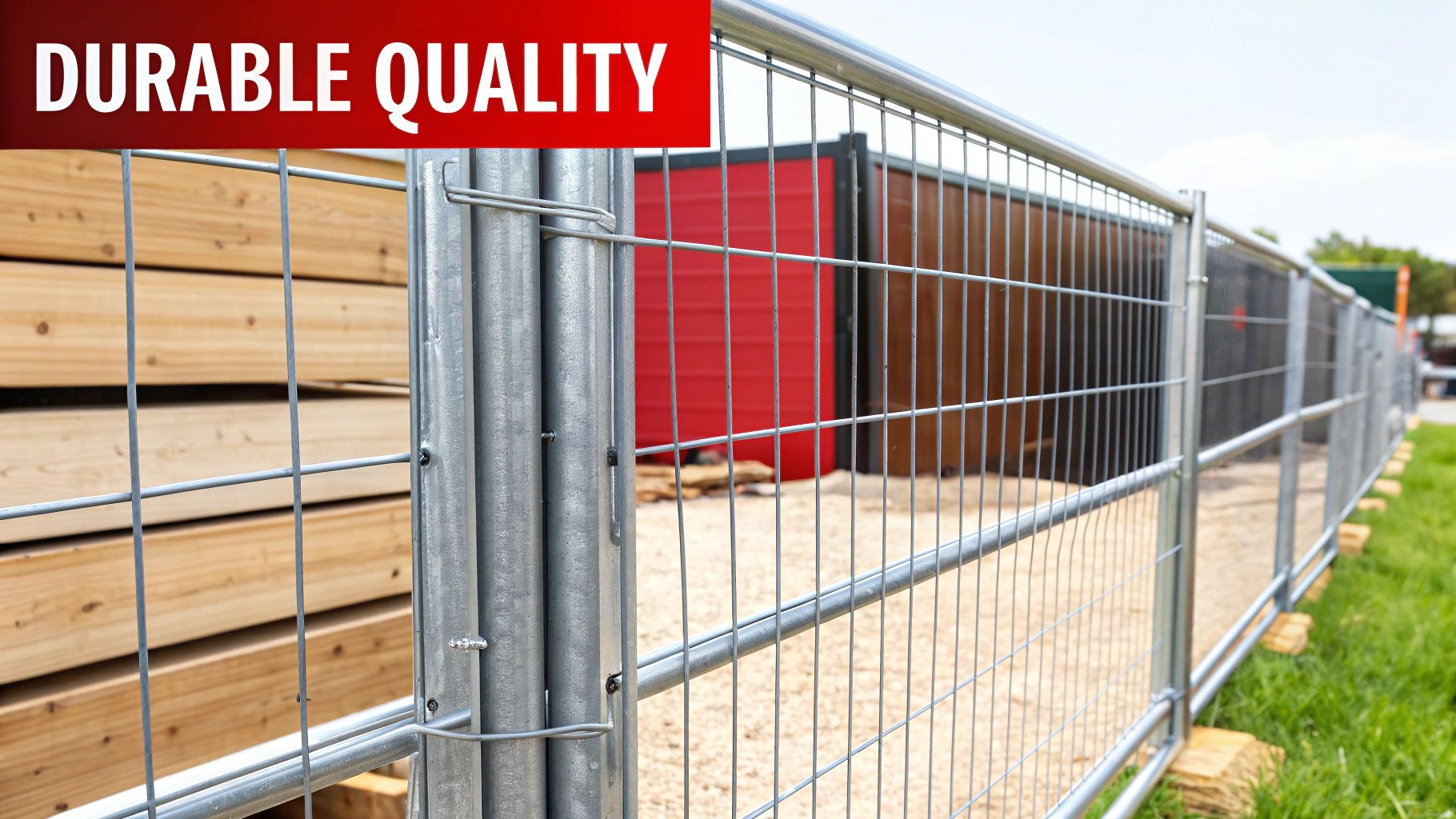 A detailed shot of a high-quality, galvanised steel portable horse yard panel.