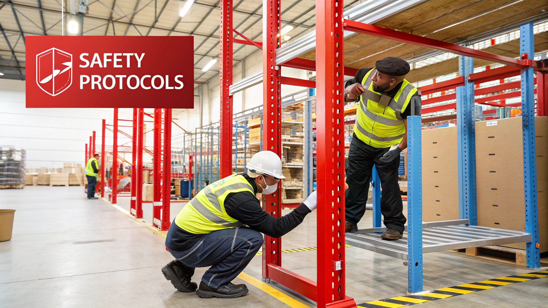 A team member creating a formal report on a laptop in a warehouse setting.