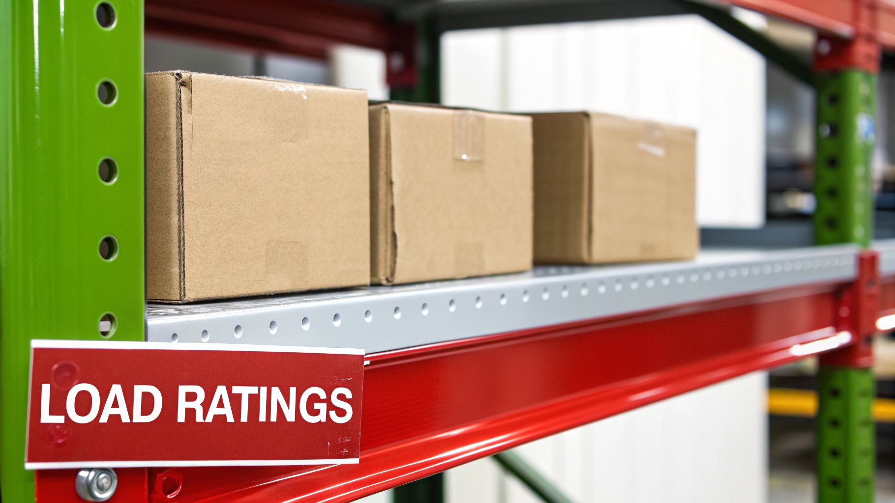 A close-up of a steel shelving unit's components, showing its durable construction.