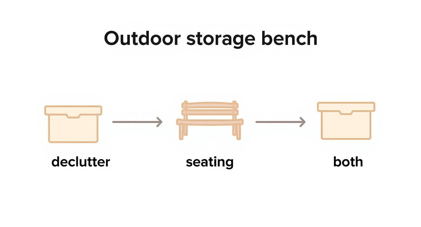 Infographic about outdoor storage bench