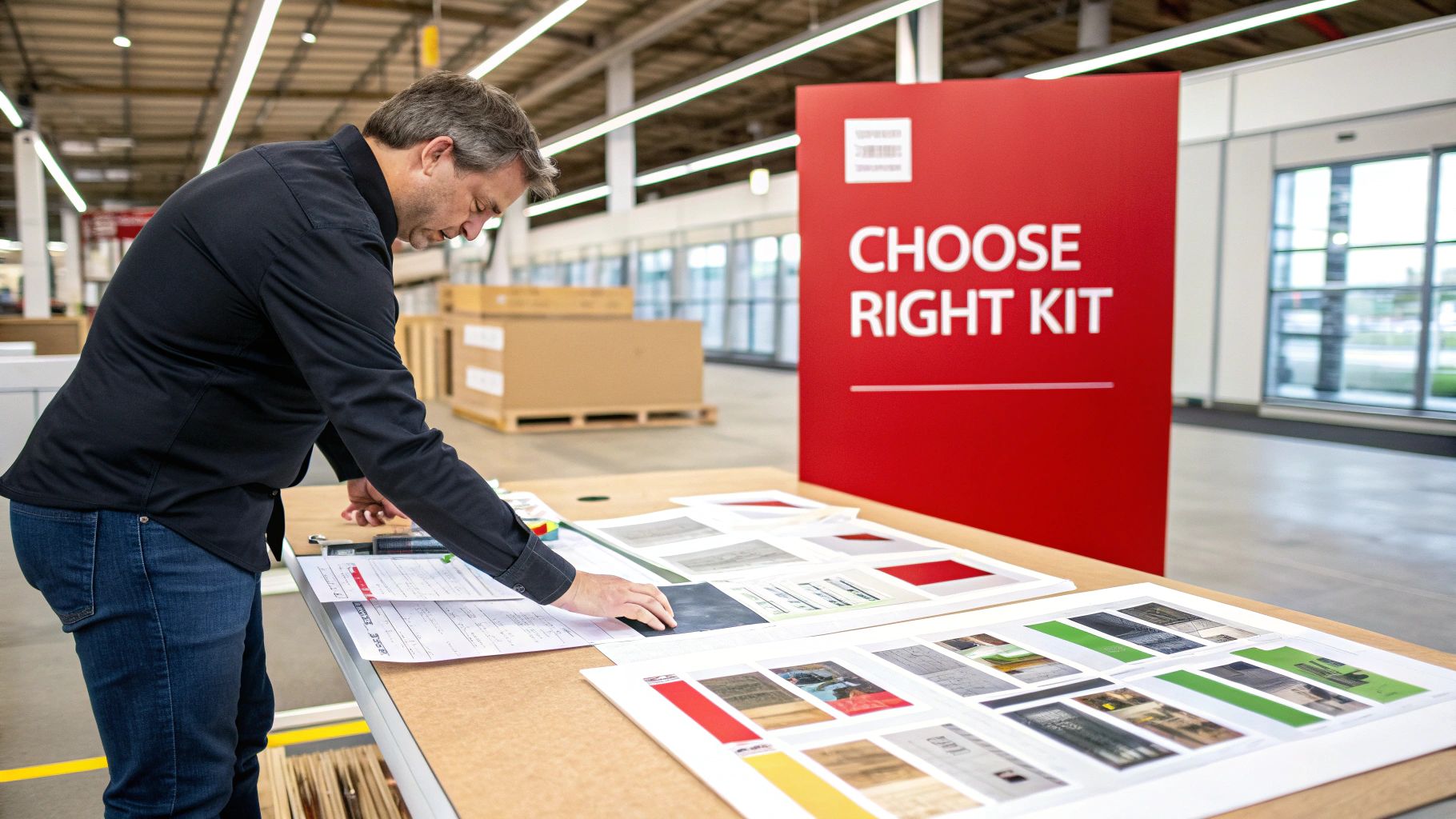 An industrial setting showing a well-lit mezzanine floor with safety handrails.