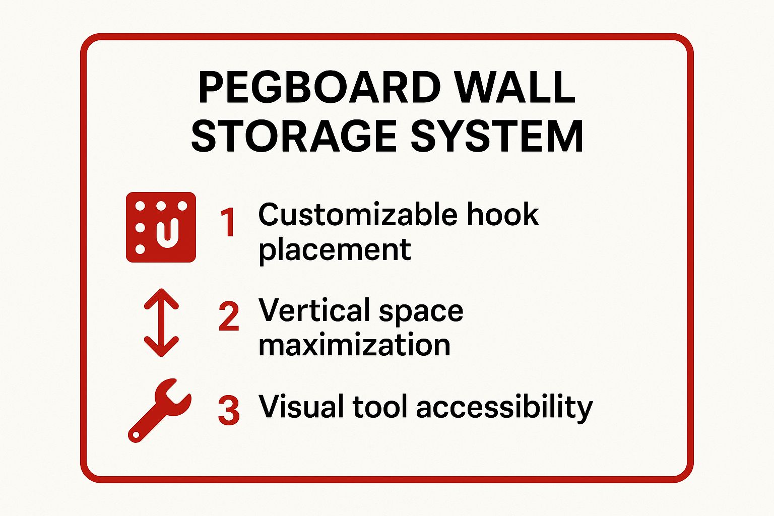 Infographic showing key data about Pegboard Wall Storage System