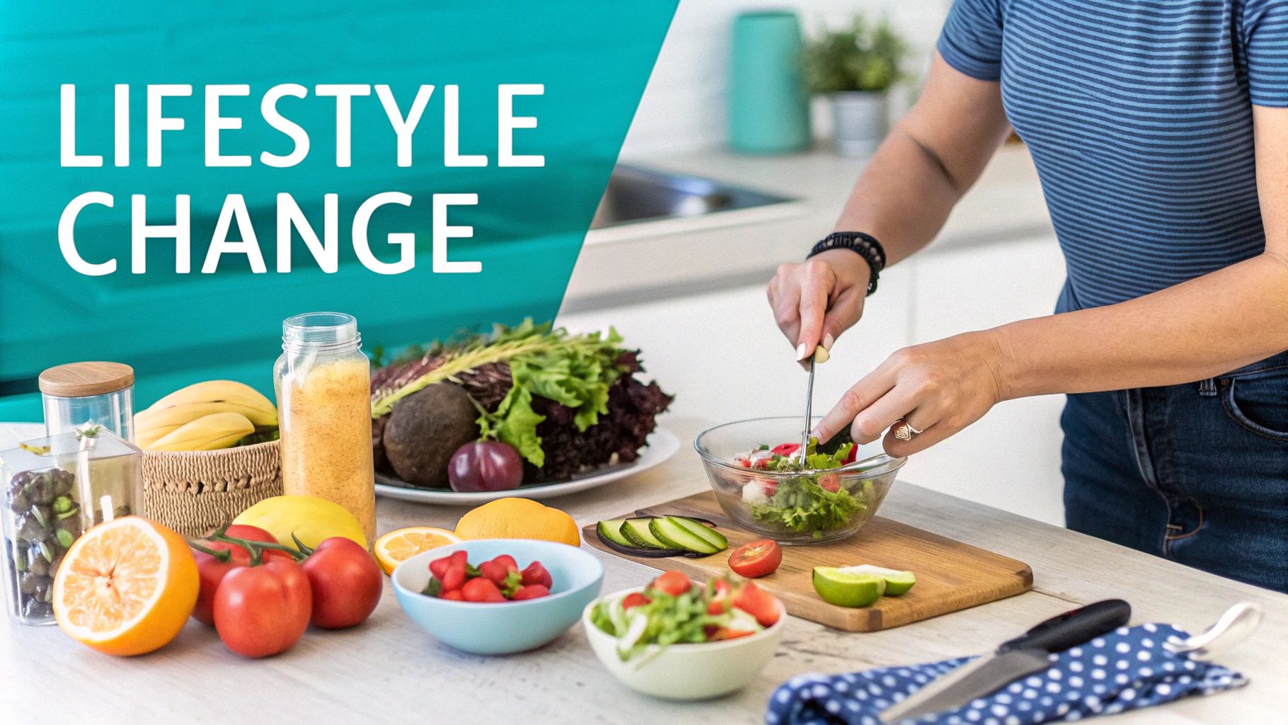 A person preparing a healthy meal with fresh vegetables, representing lifestyle changes for anxiety.