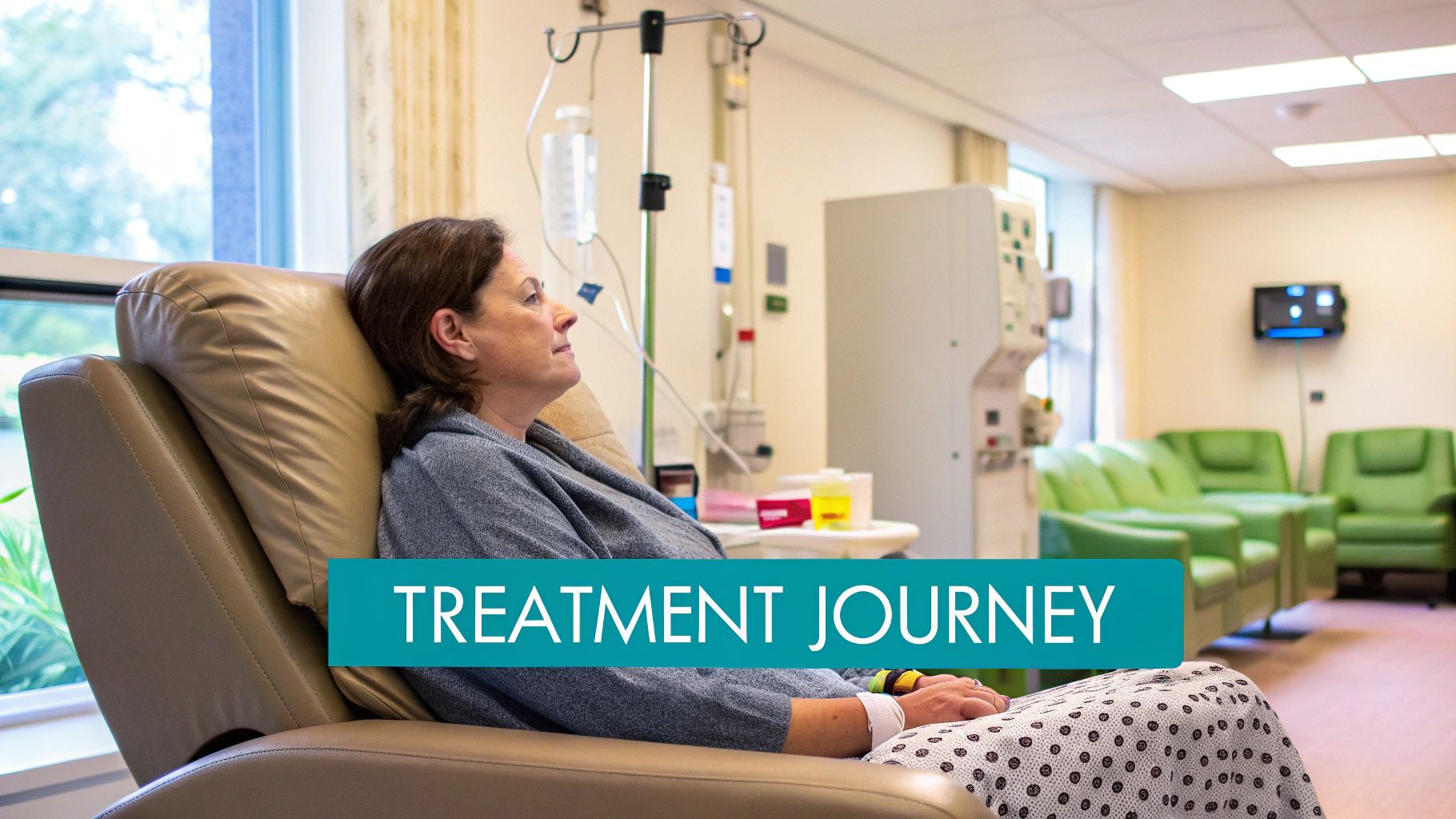 A calm and professional clinical setting where a patient is comfortably undergoing ketamine therapy.