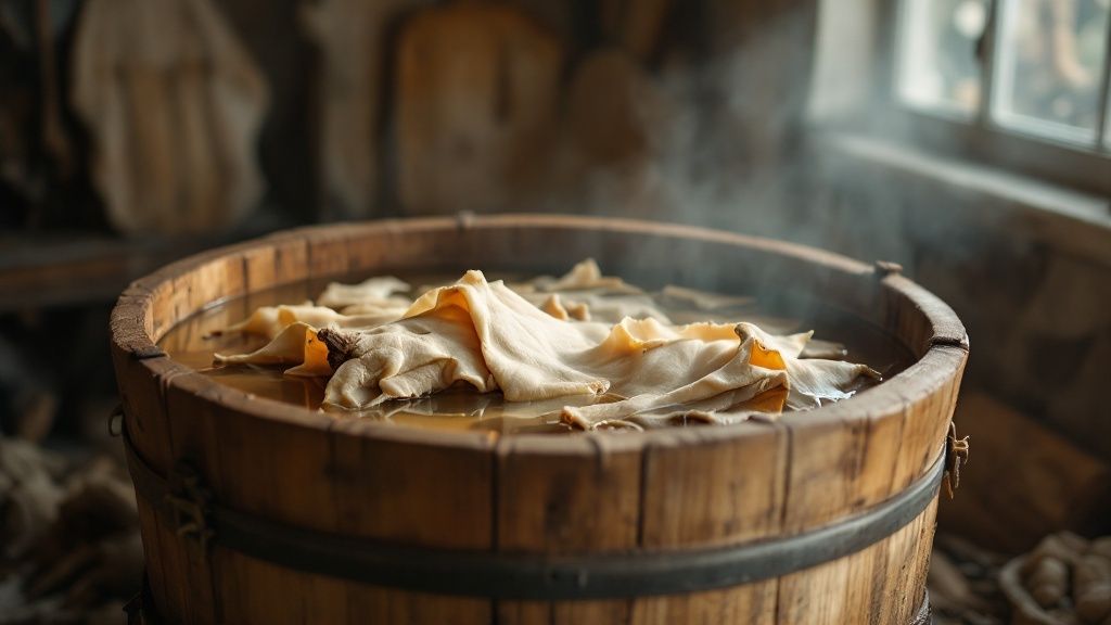 A close-up shot of genuine Tuscany leather, highlighting its natural grain and rich texture.