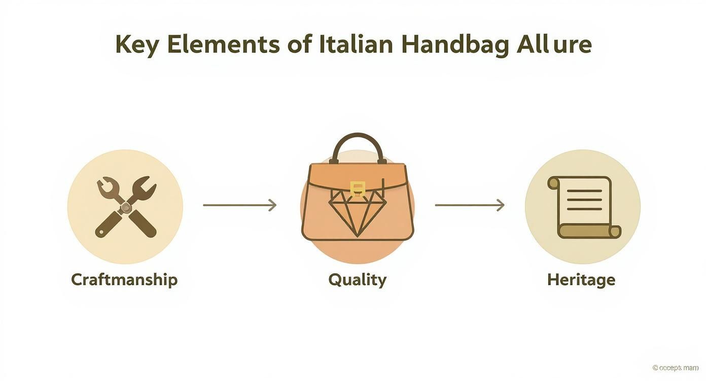 Infographic about italian leather handbags