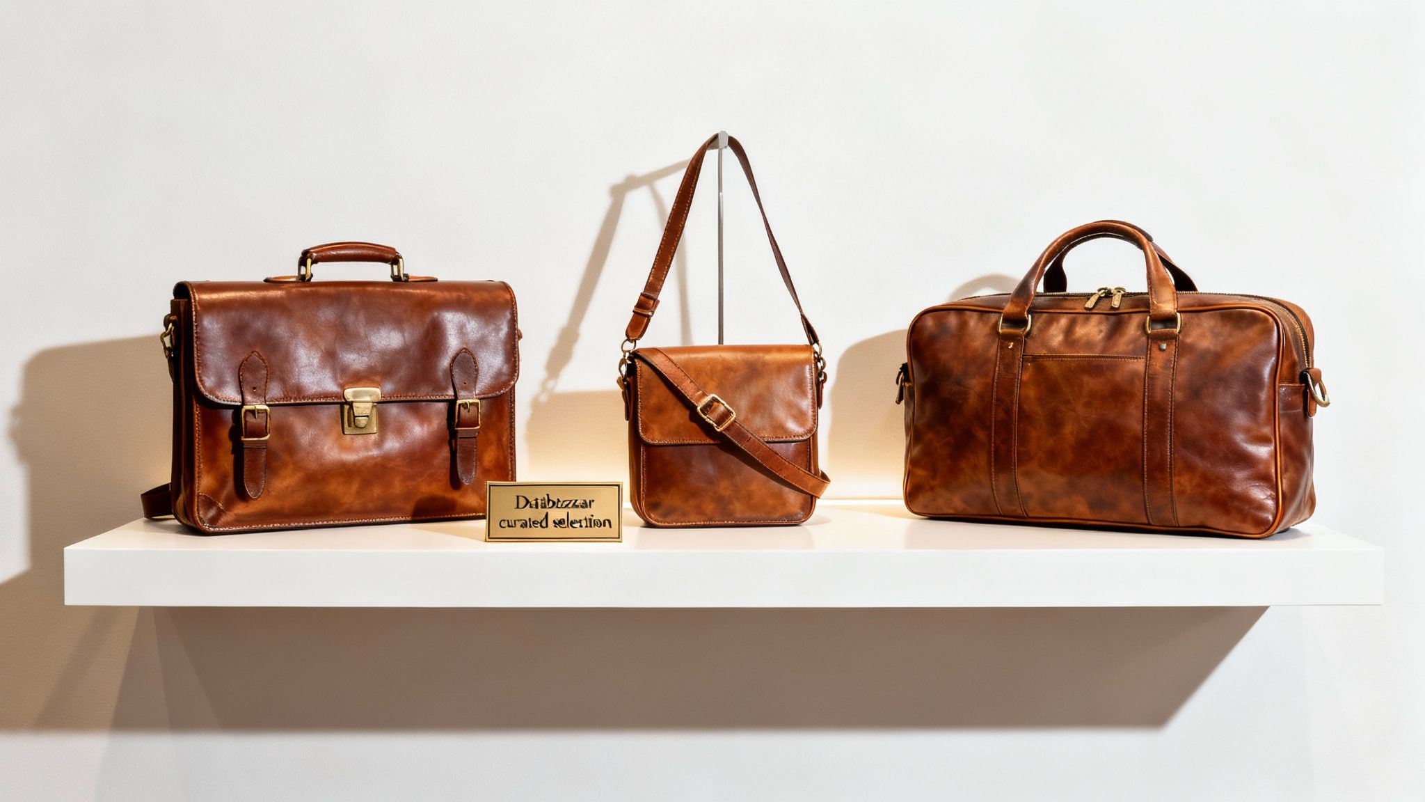 A woman confidently walking through a city street, carrying a stylish brown Tuscany Leather tote bag from Databazaar.com.