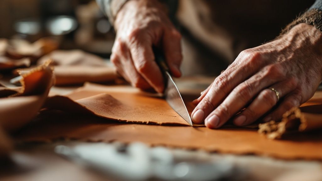 A collection of high-quality Tuscany leather bags, showcasing their rich color and texture.