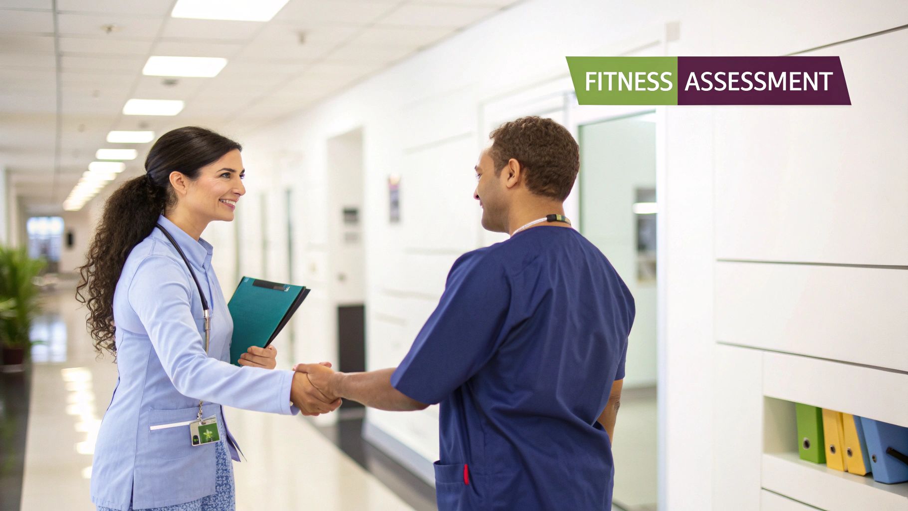 A doctor and patient having a supportive conversation in an office setting.