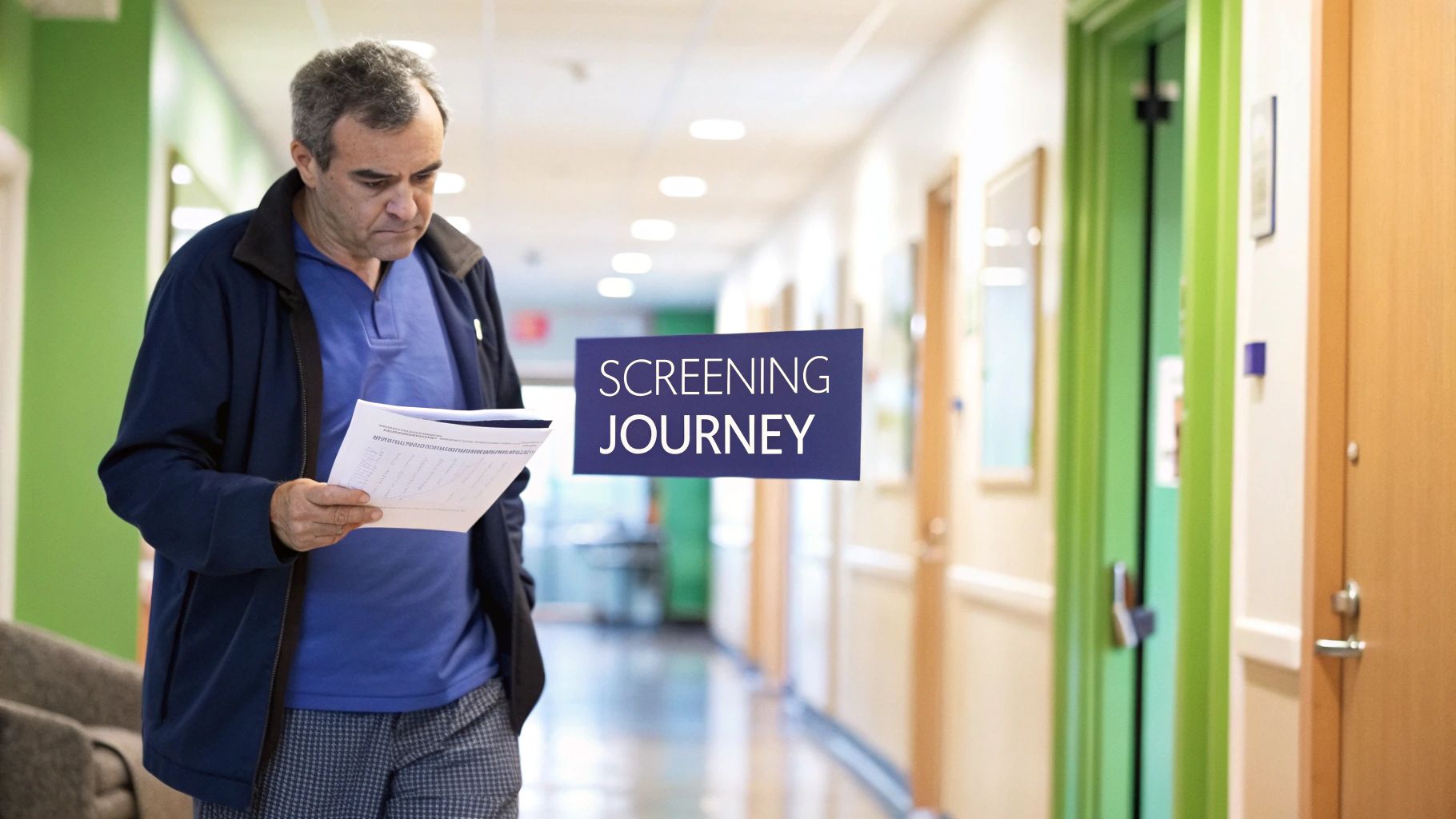 Your Guide to Private Cancer Screening in the UK 4 A patient speaking with a clinician in a calm, modern office setting.