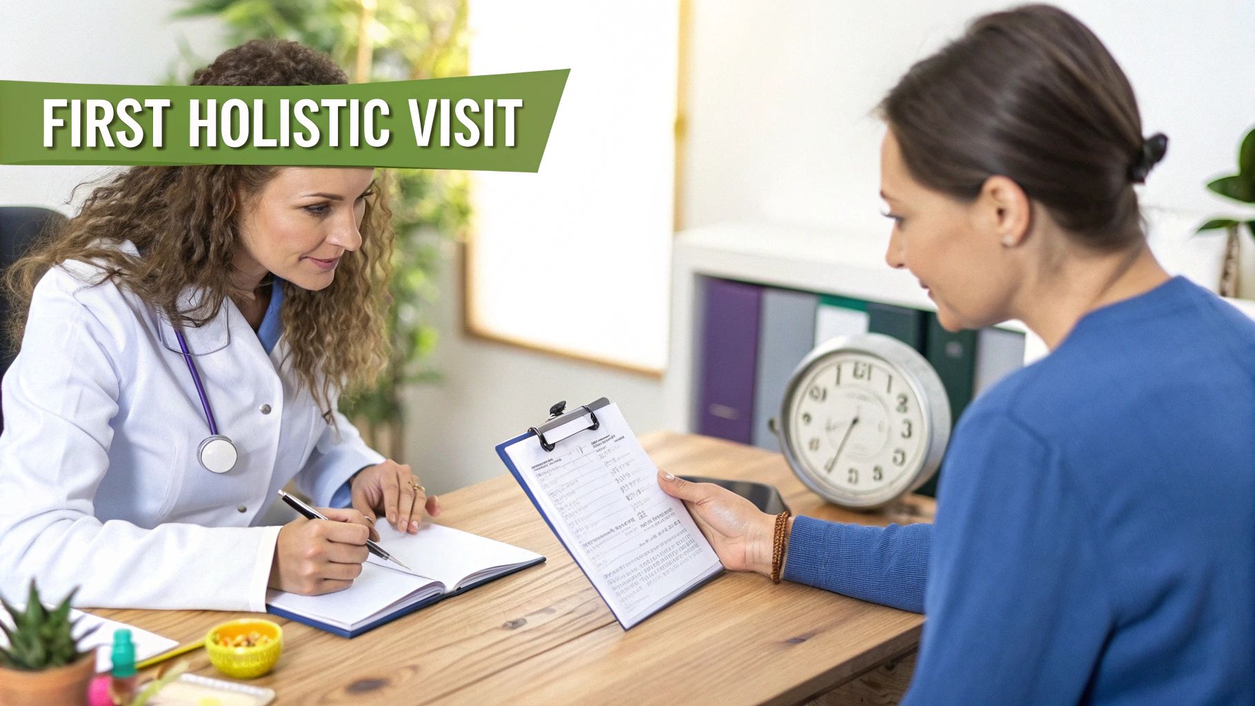 What is a holistic doctor: A practical guide to whole-person care 2 A doctor and patient sitting opposite each other, having a friendly and professional conversation.