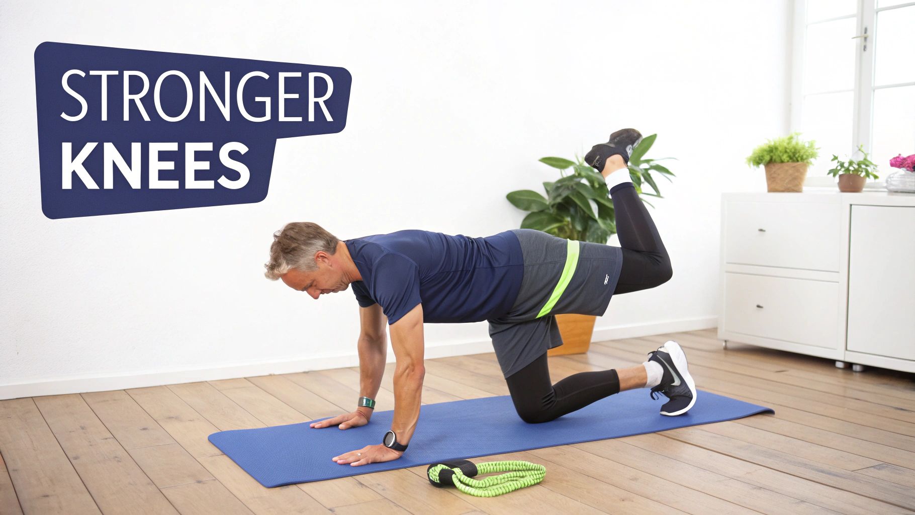 Cyclist performing a glute bridge exercise on a yoga mat.