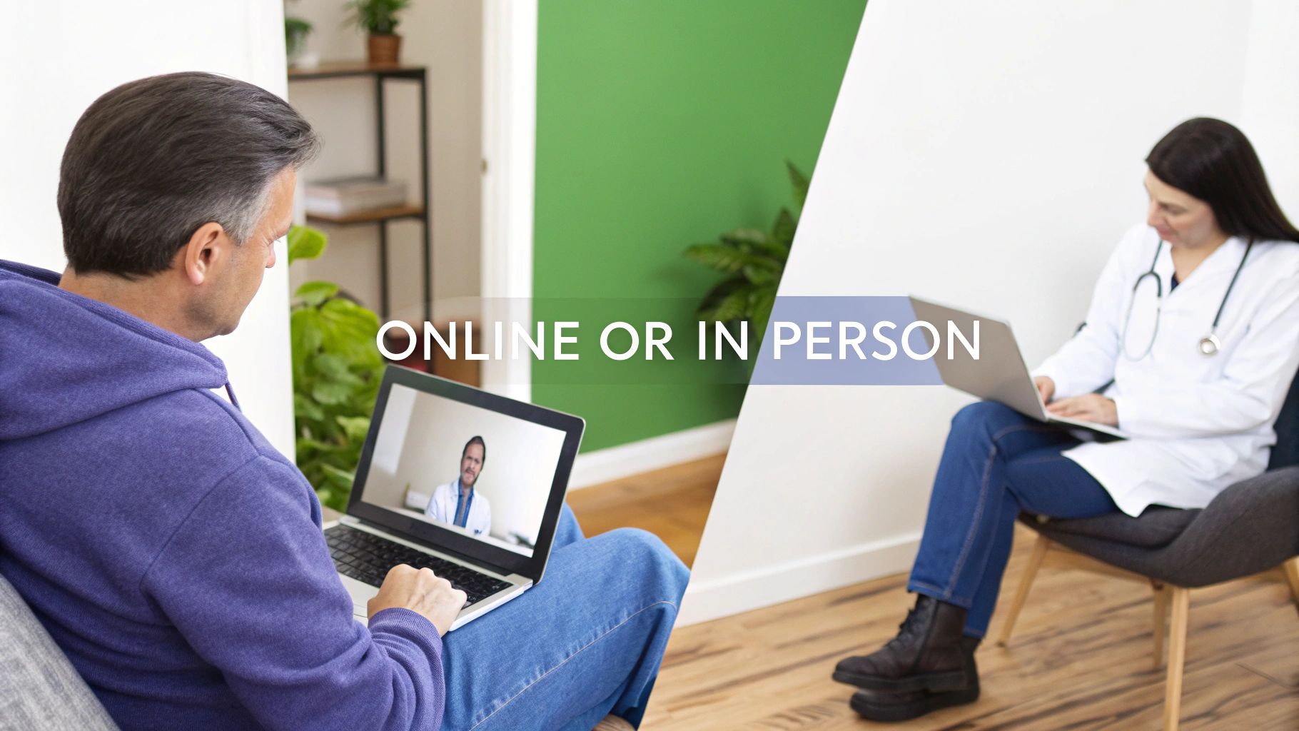 A doctor consulting with a patient in a modern, well-lit clinic room.