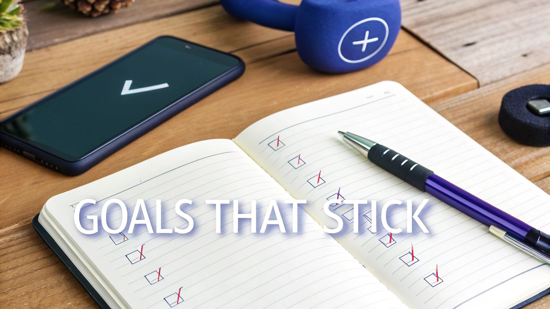 A person writing their firness goals in a journal with a determined look.