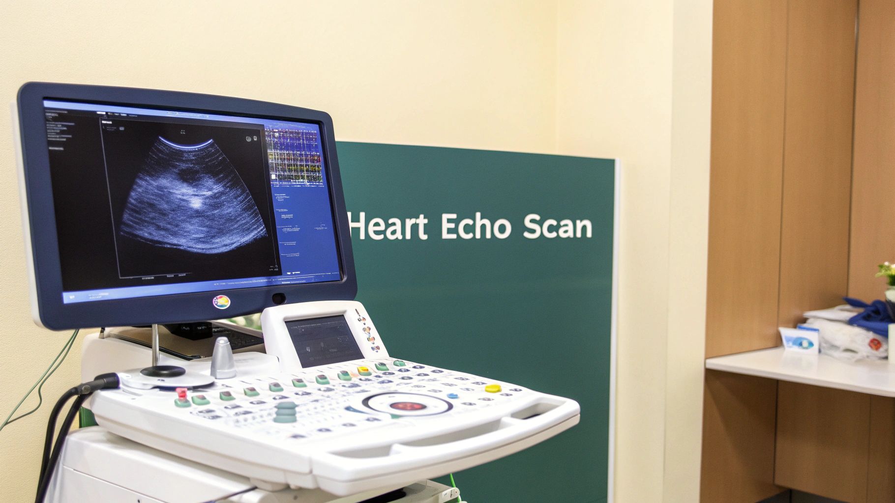 A sonographer performing a heart echo scan on a patient