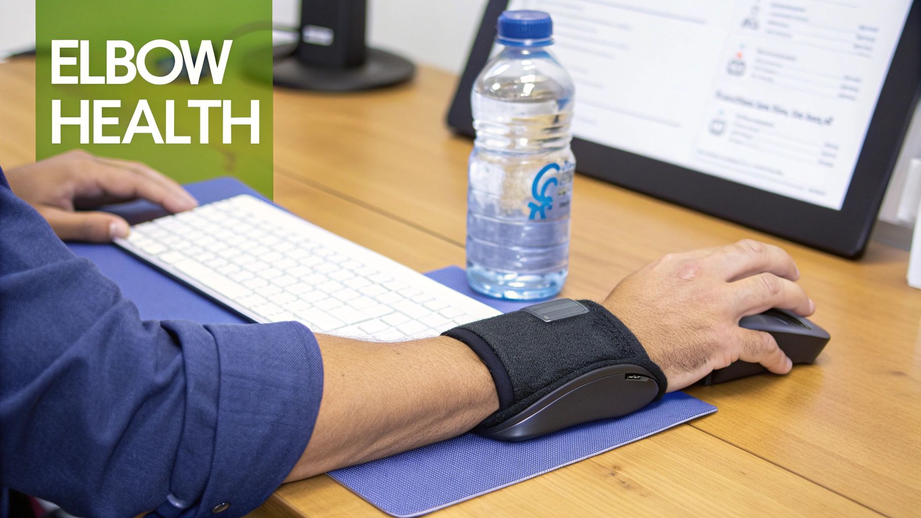 Your Guide to Tennis Elbow Injection 4 A person at an ergonomically arranged desk, demonstrating proper posture and arm position