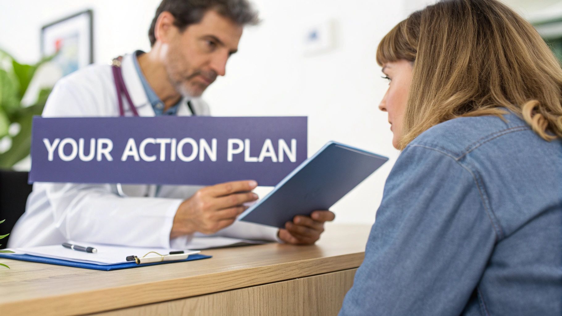 A person reviewing a plan and making notes, representing an allergy action plan.