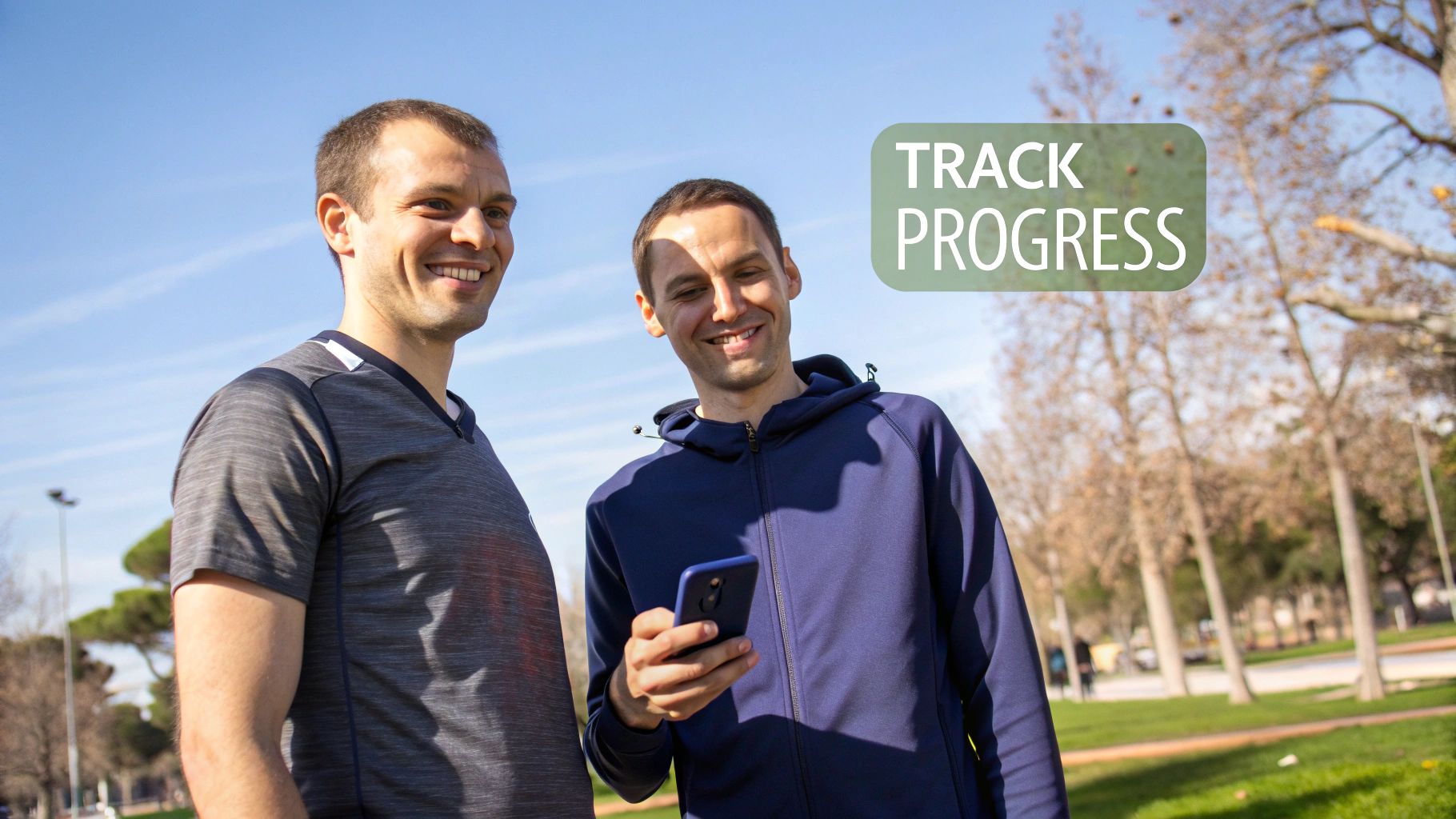Two friends high-fiving after a successful outdoor workout, motivating each other.
