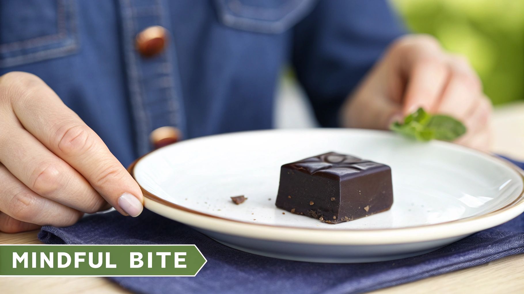 How to Stop Craving Chocolate and Take Back Control 2 A person mindfully breaking off a piece of dark chocolate