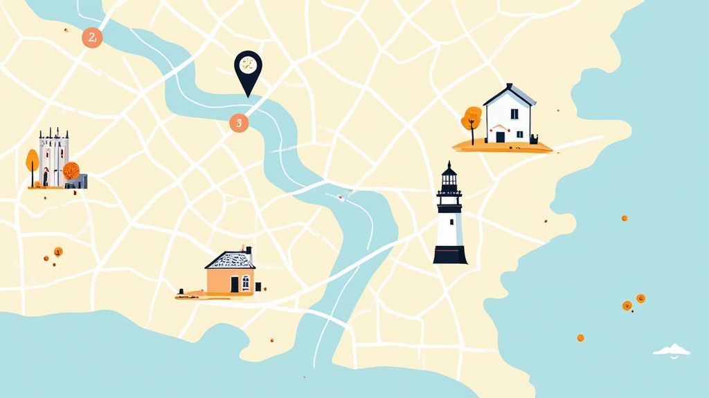 Scenic view of the Norfolk Broads with calm waters and lush green riverbanks under a blue sky.