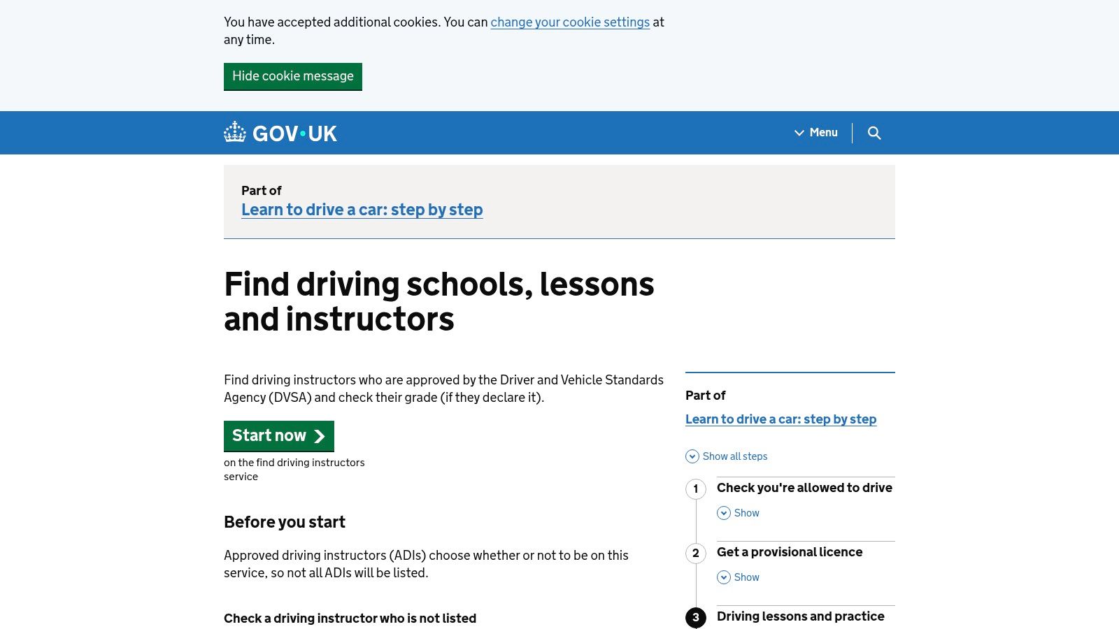 GOV.UK – Find driving schools, lessons and instructors (DVSA)