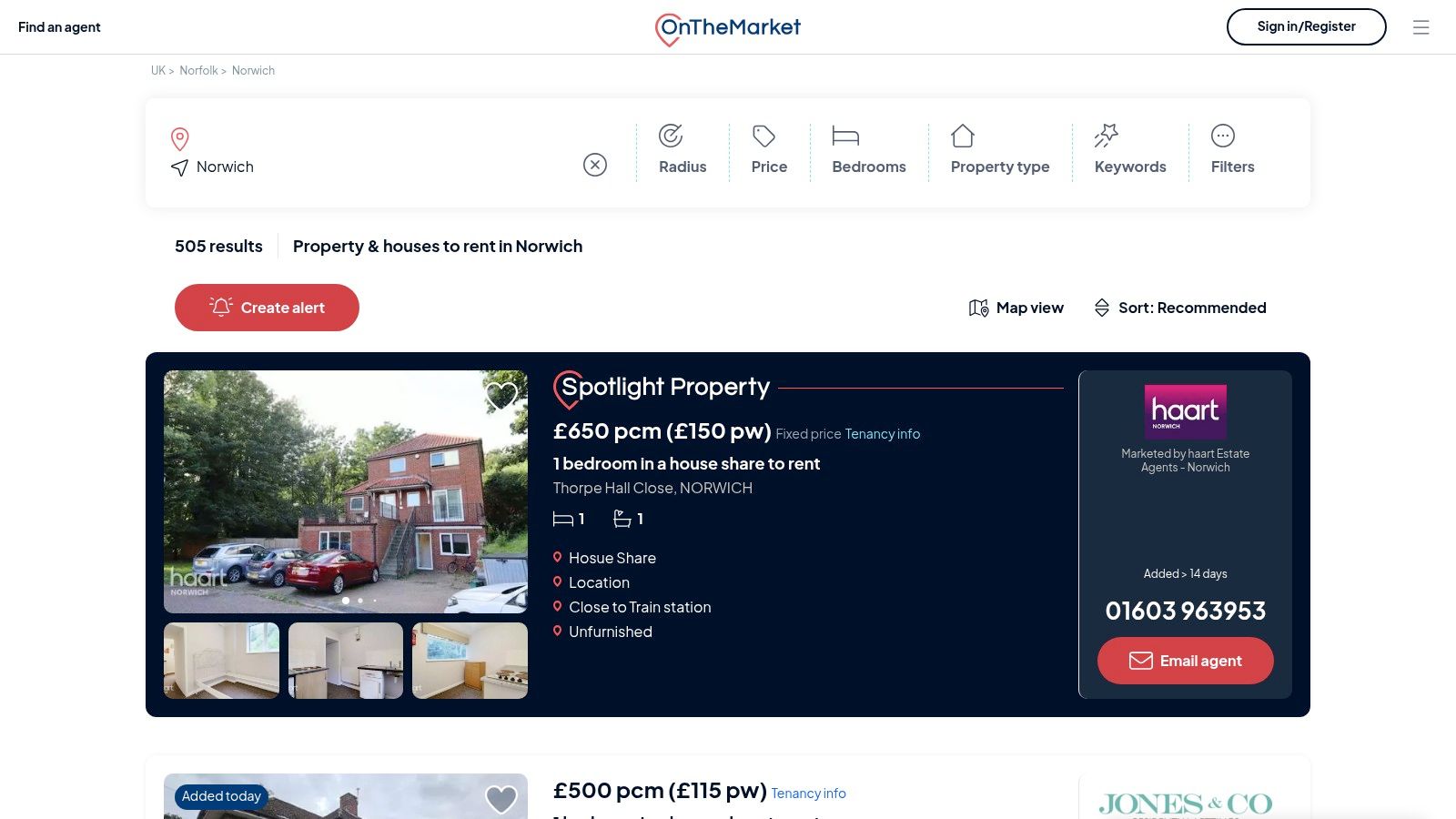 OnTheMarket – Norwich rentals