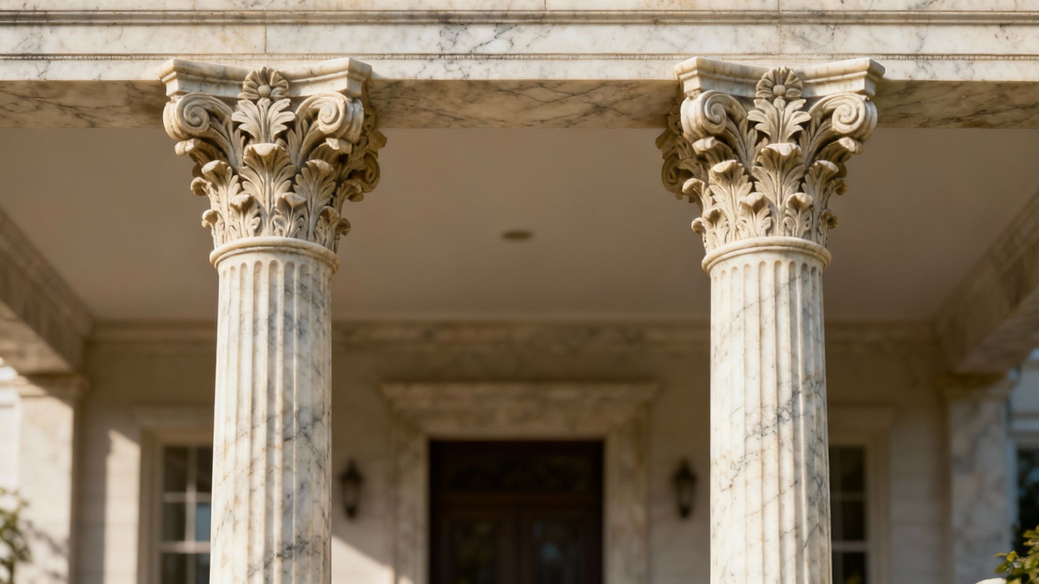 Corinthian Stone Columns with Acanthus Leaf Capitals