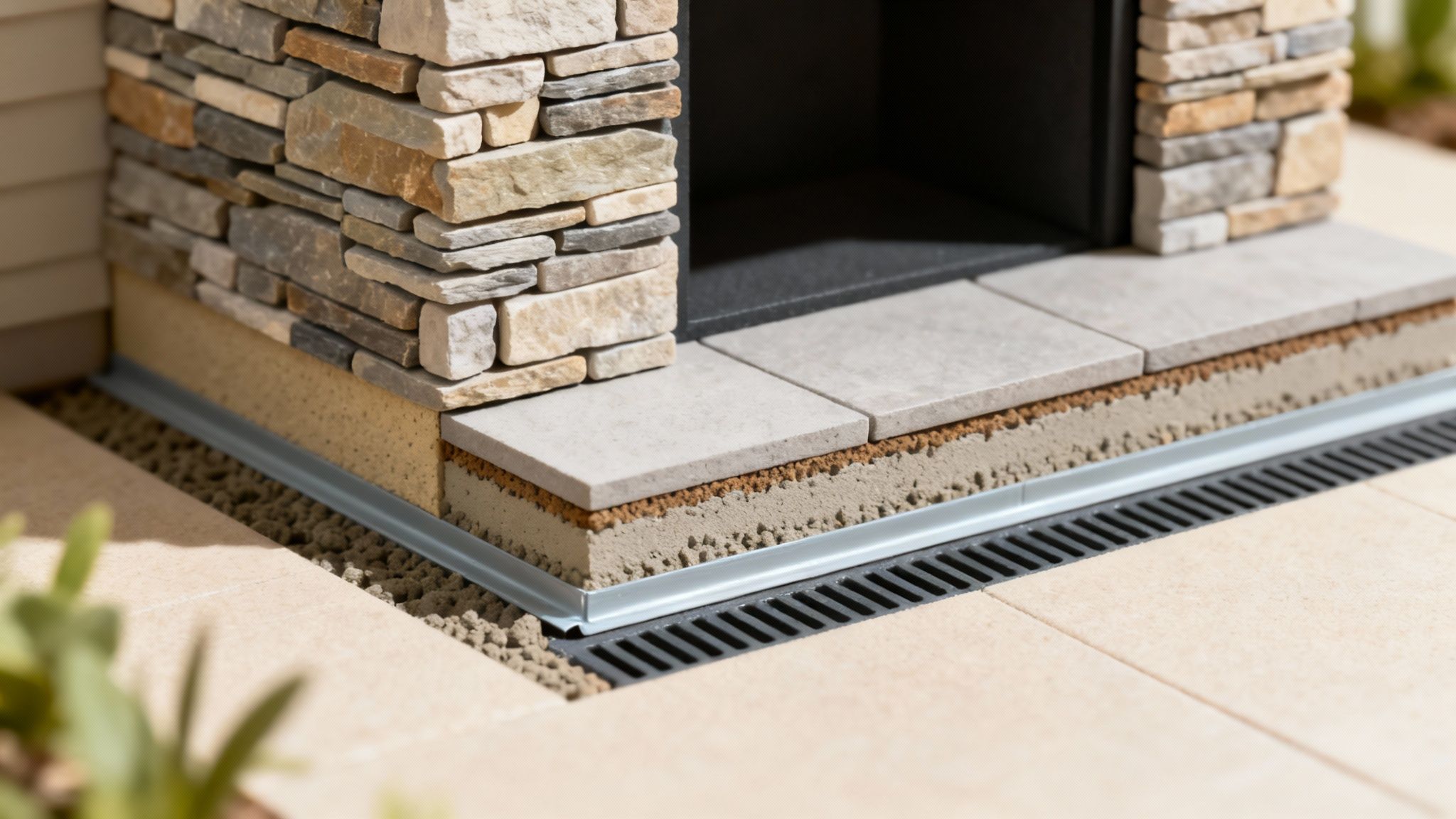 A detailed look at adding thin veneer to a fireplace, showing the layers of installation.