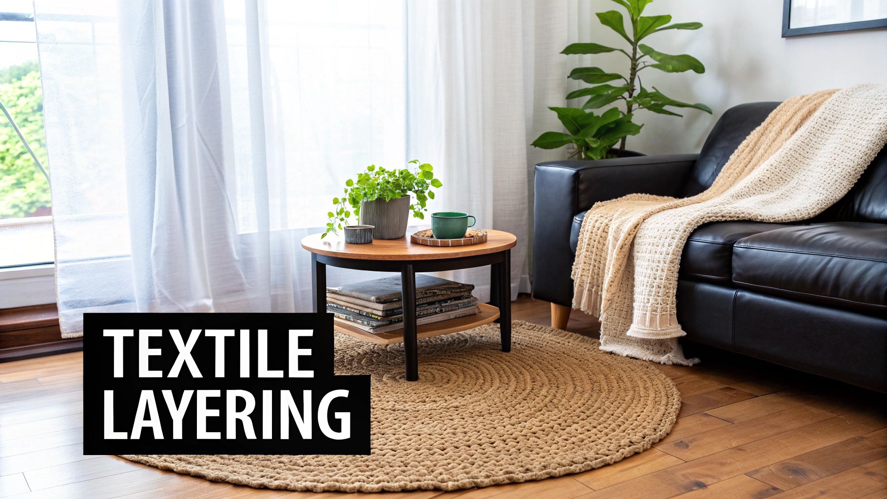 Soft linen curtains diffusing light into a minimalist room with natural textiles.