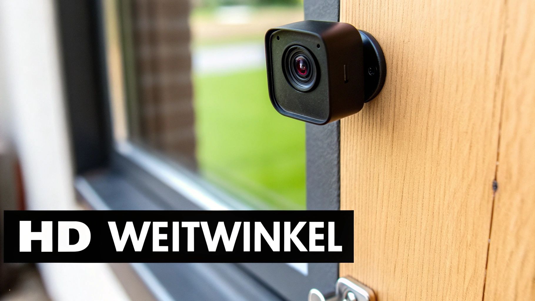 HD Weitwinkel Türspion-Kamera mit integriertem Display an moderner Holztür montiert für Sicherheit