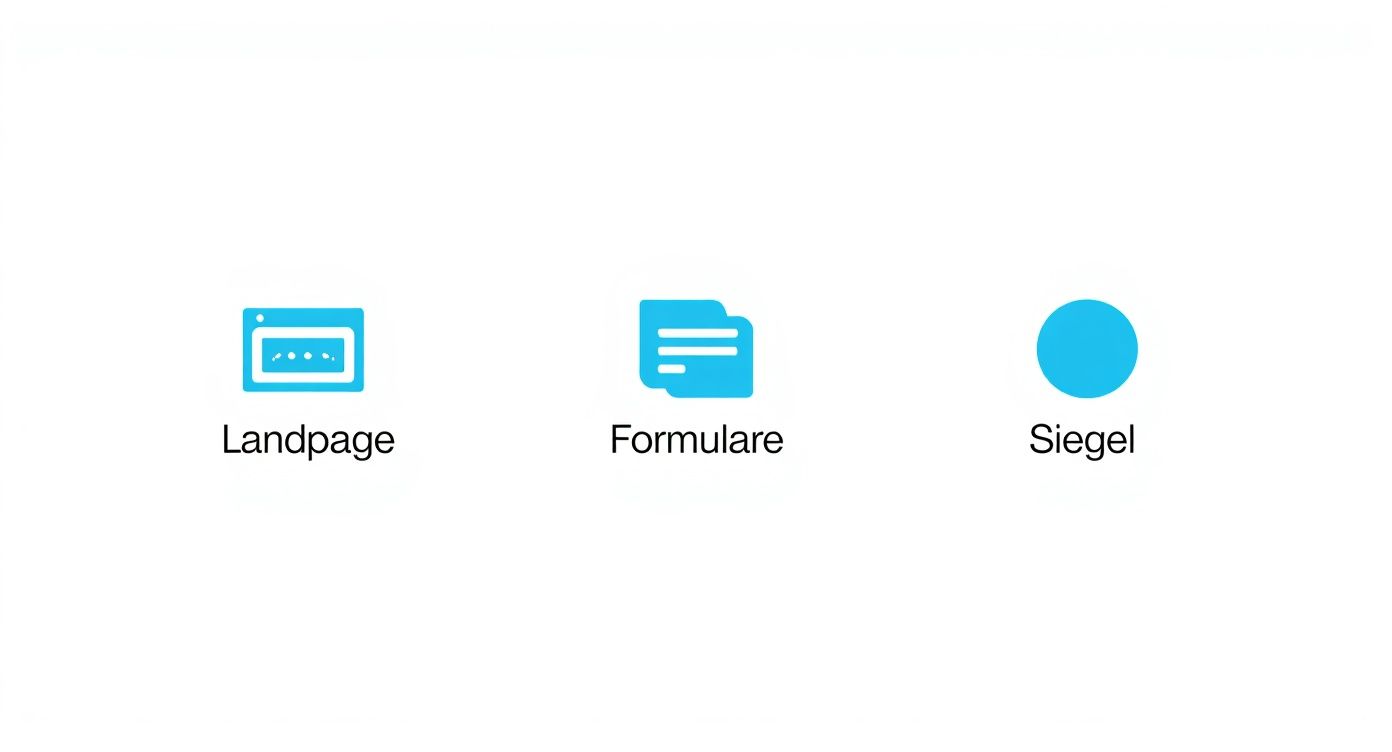 Infografik zu den drei Haupthebeln der Conversion Rate Optimierung Landingpage, Formulare und Vertrauen