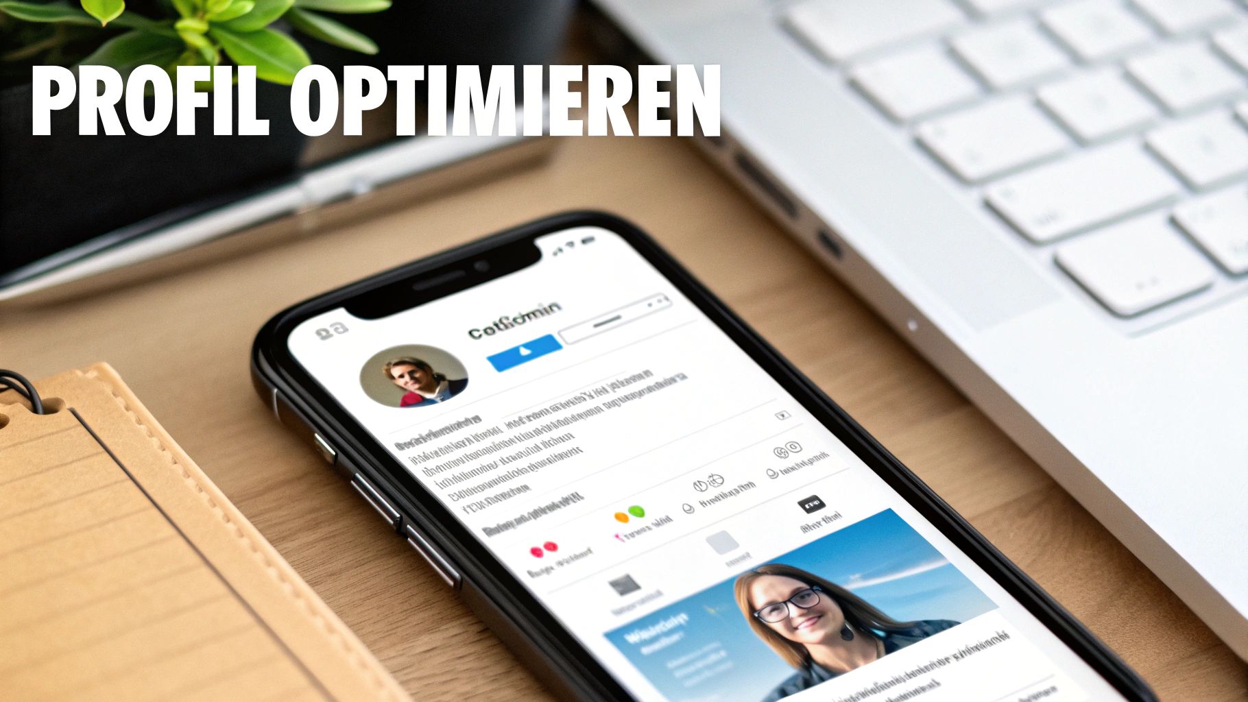 Eine Person optimiert ihr Social-Media-Profil auf einem Laptop