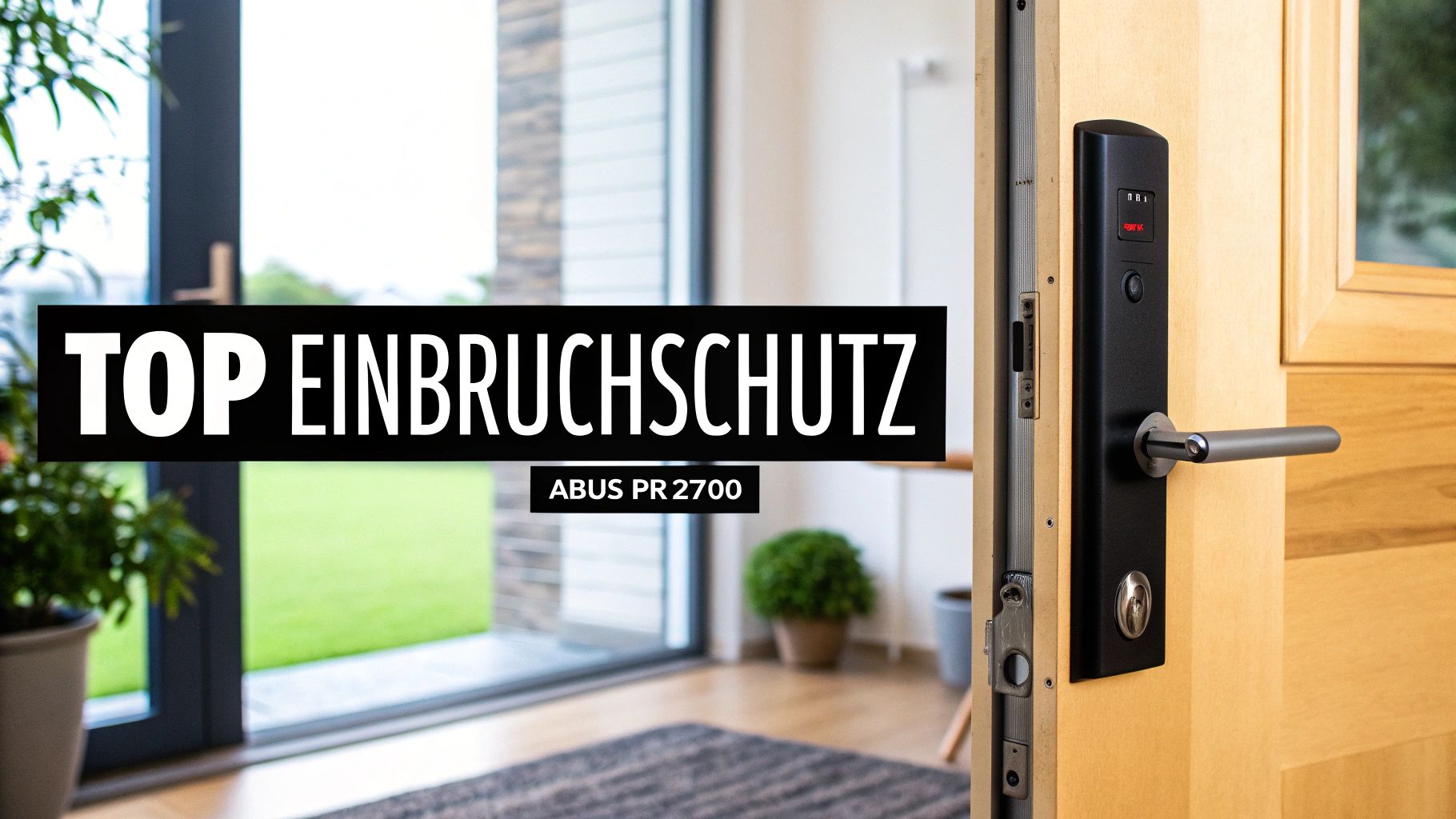 Detailansicht eines ABUS PR 2700 Panzerriegels an einer modernen Holztür für erhöhten Einbruchschutz.