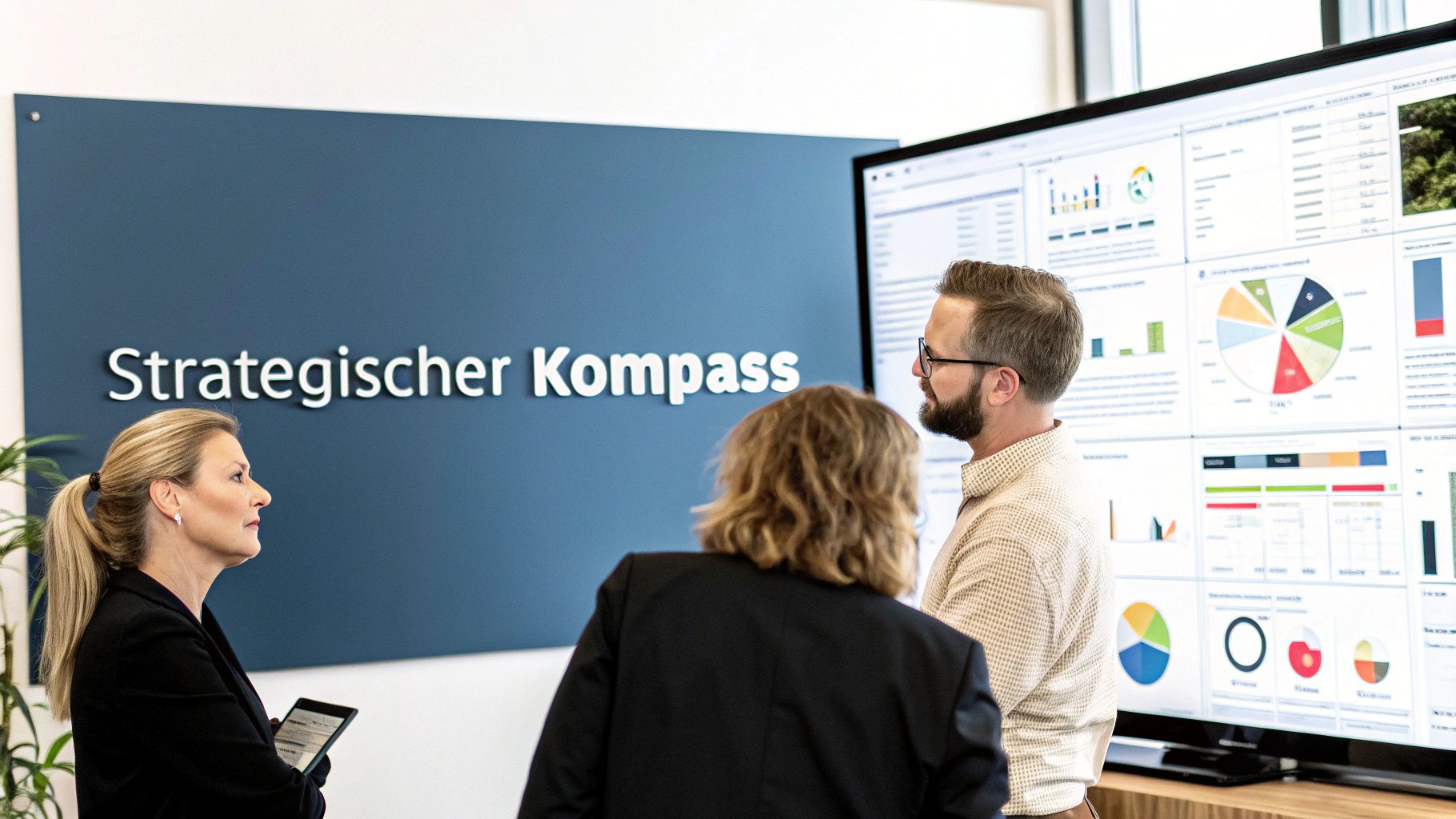 Eine Person sitzt an einem Schreibtisch und arbeitet konzentriert an einem Content Plan auf einem Laptop, umgeben von Notizen und Diagrammen.