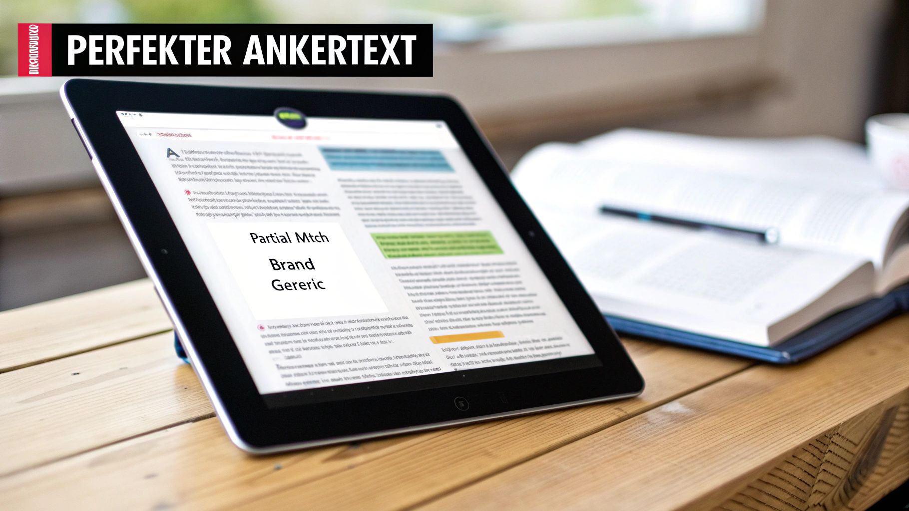 Nahaufnahme eines Textdokuments, in dem ein Wort als Ankertext hervorgehoben wird