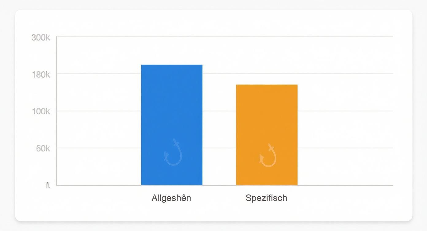 Balkendiagramm zeigt Vergleich zwischen allgemeinen Keywords mit 200k und spezifischen Longtail-Keywords mit 160k