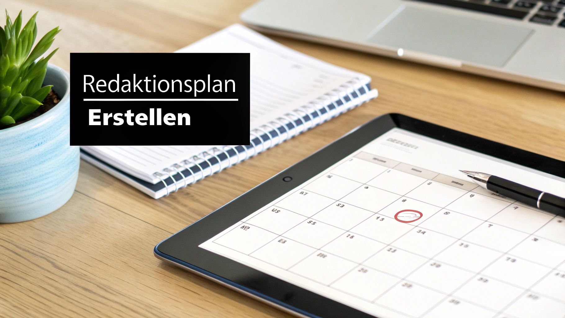 Eine Person recherchiert an einem Laptop, umgeben von Notizen und Ideen, die als Glühbirnen visualisiert sind