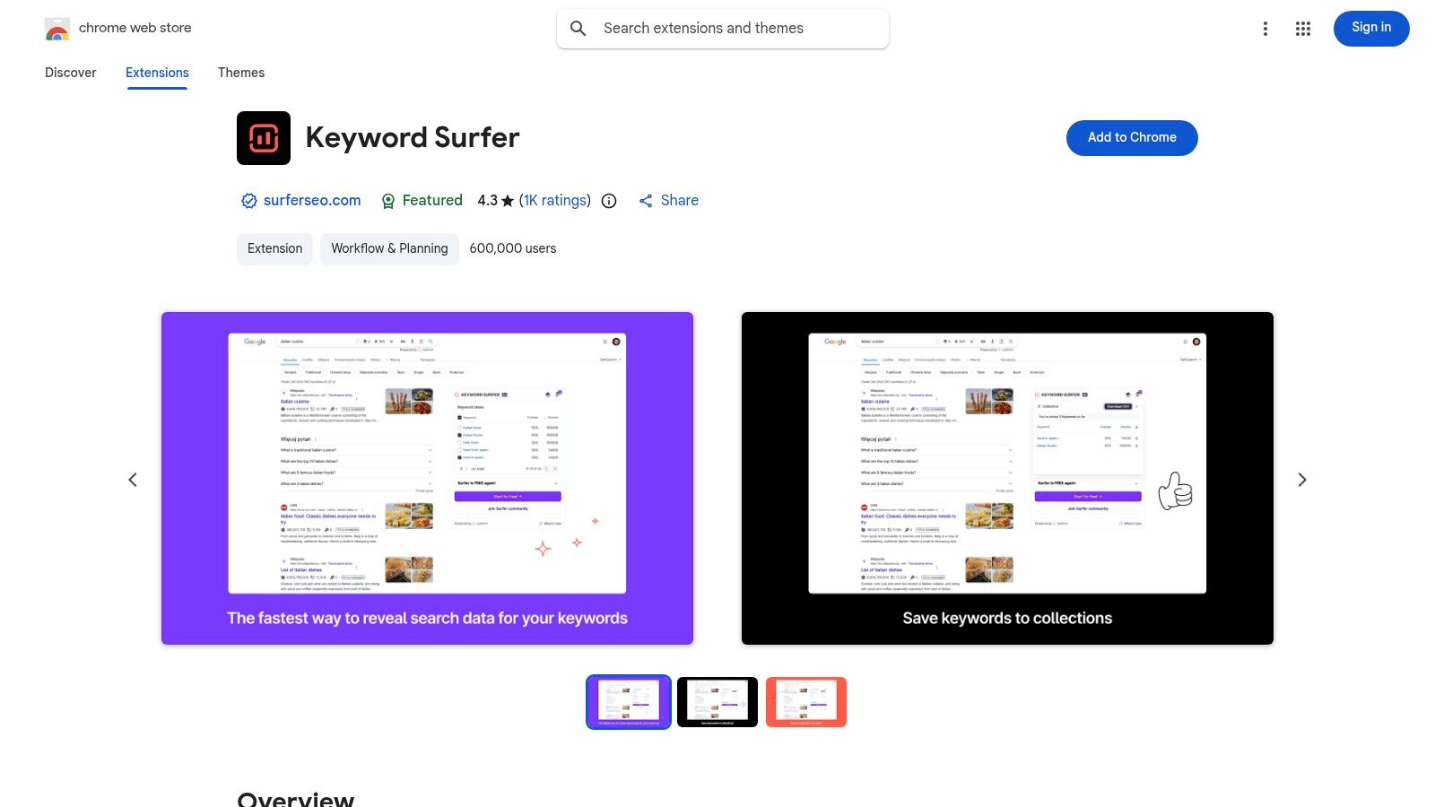 Keyword Surfer (Chrome extension of Surfer)