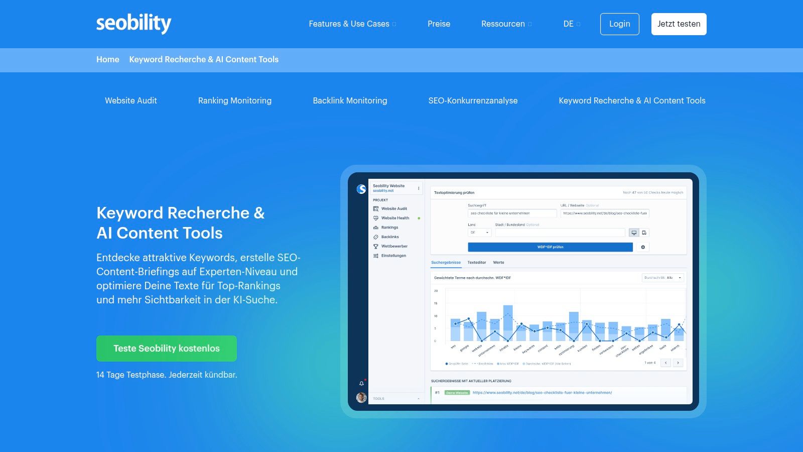 Seobility – keyword research & content tools