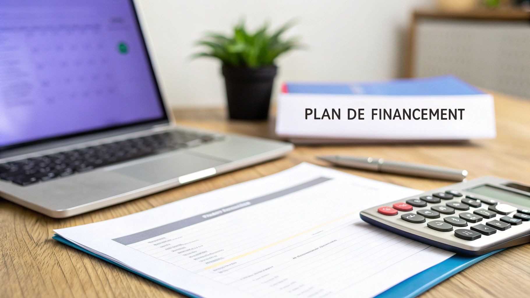 Une calculatrice posée sur des documents financiers, symbolisant la préparation du budget pour un achat de maison.