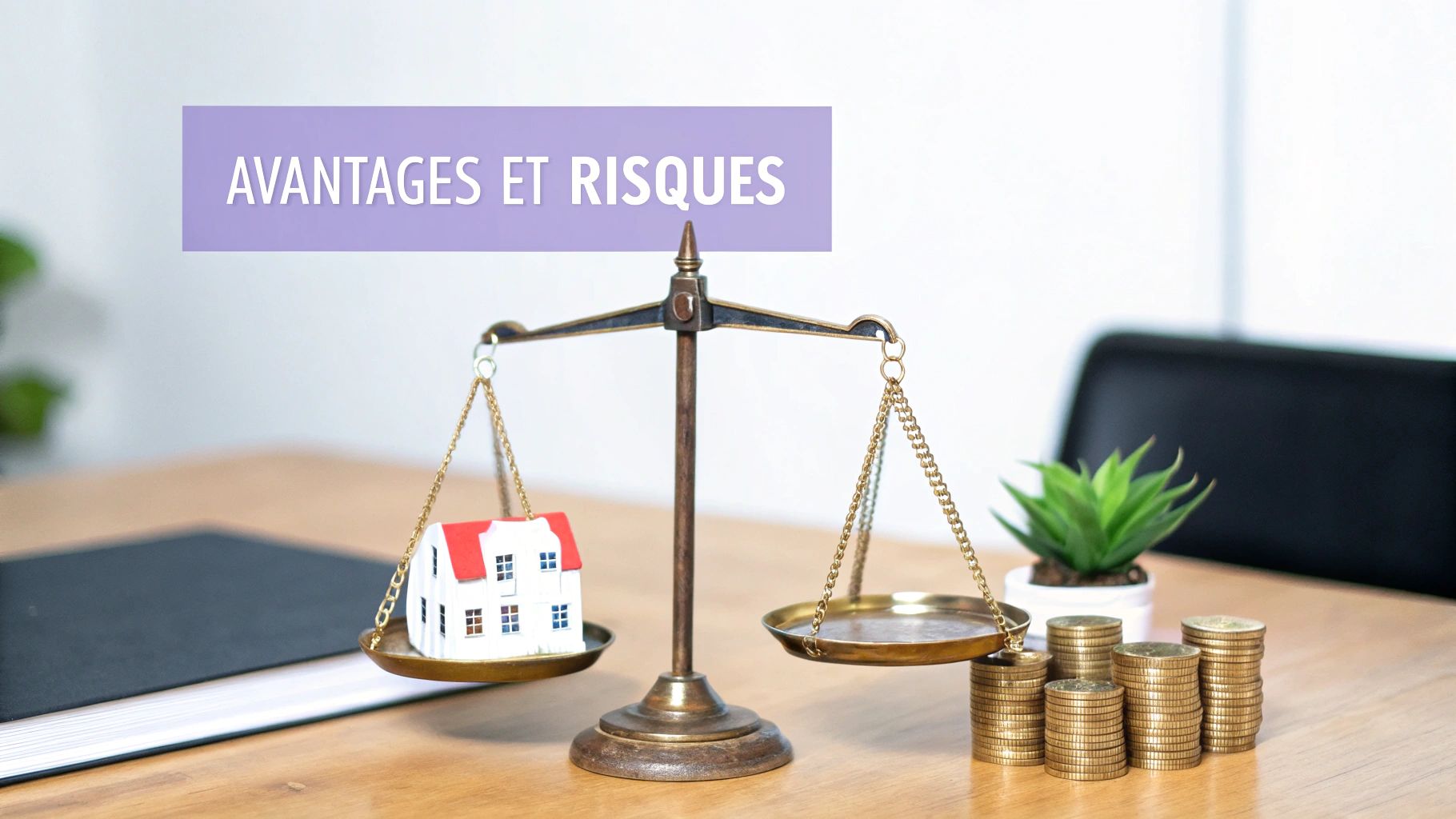 Une balance équilibrant une maison d'un côté et un sac d'argent de l'autre